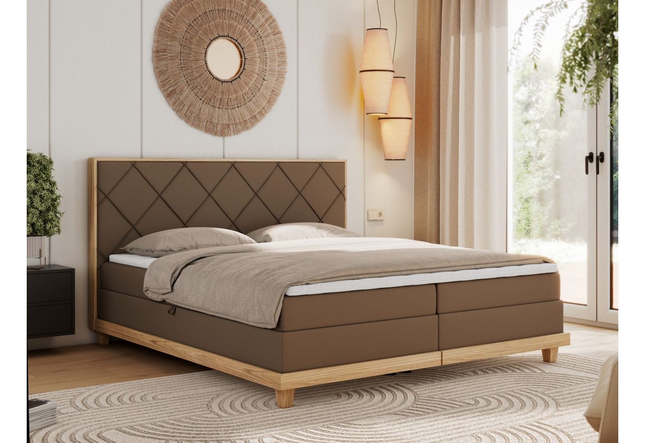 Łóżko kontynentalne CAICOS 180x200 - H3 - brązowy, ekoskóra