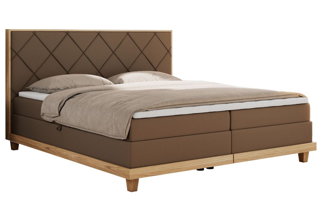 Łóżko kontynentalne CAICOS 140x200 - H4 - brązowy, ekoskóra