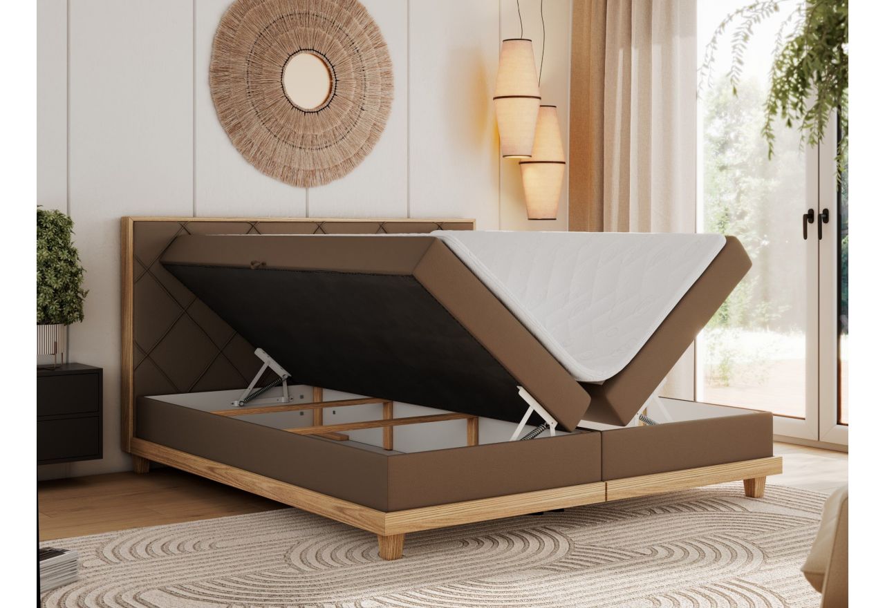 Łóżko kontynentalne CAICOS 160x200 - H4 - brązowy, ekoskóra