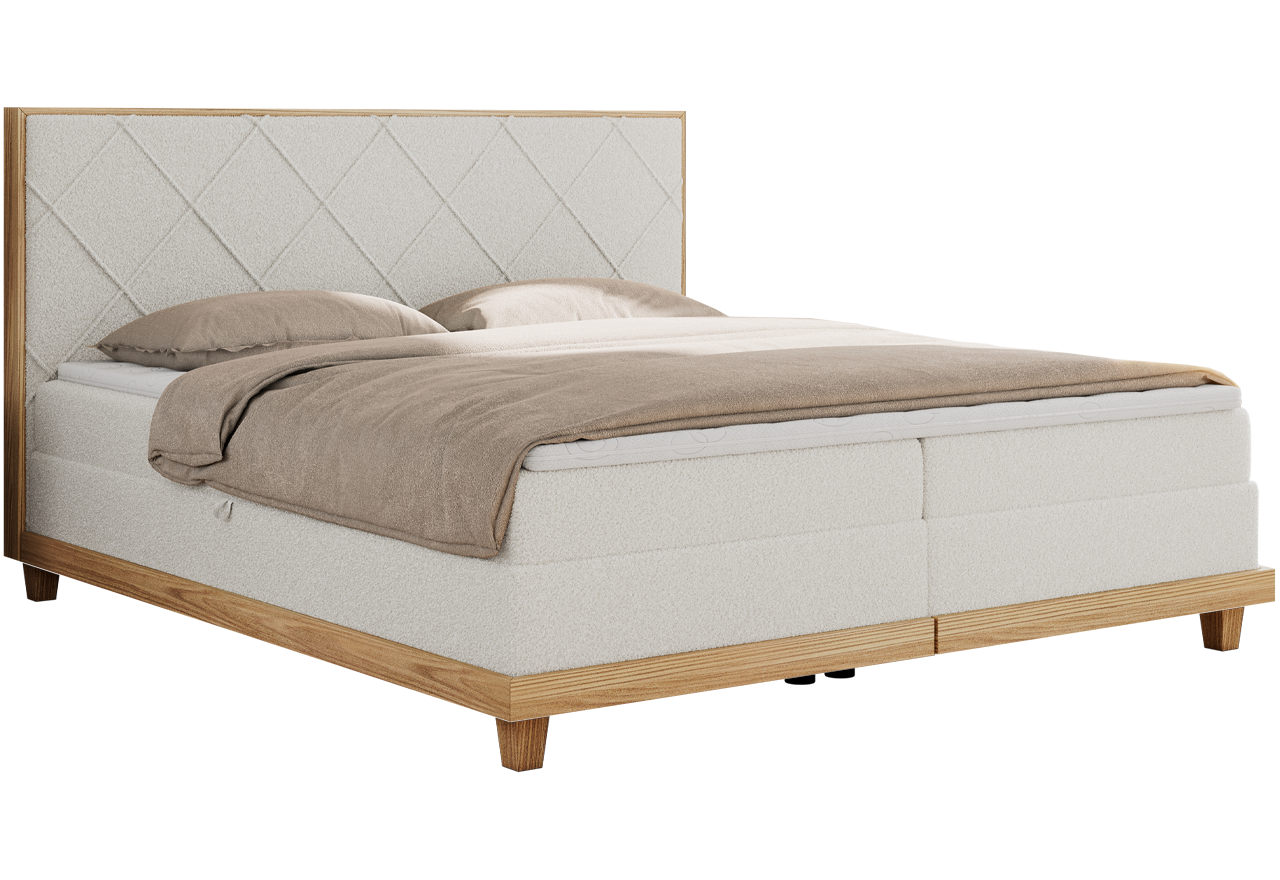 Łóżko kontynentalne CAICOS 160x200 - H3 - biały, boucle