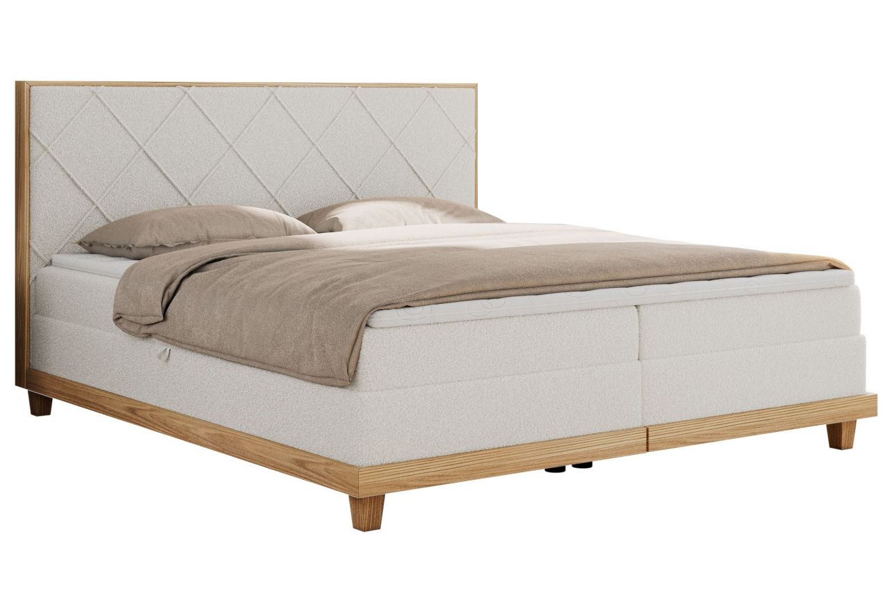 Łóżko kontynentalne CAICOS 160x200 - H3 - biały, boucle