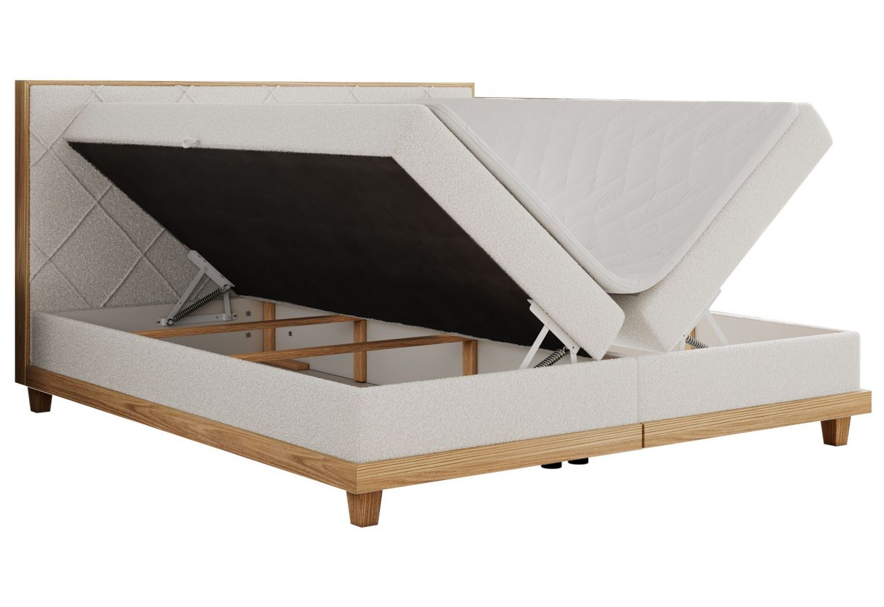 Łóżko kontynentalne CAICOS 160x200 - H3 - biały, boucle