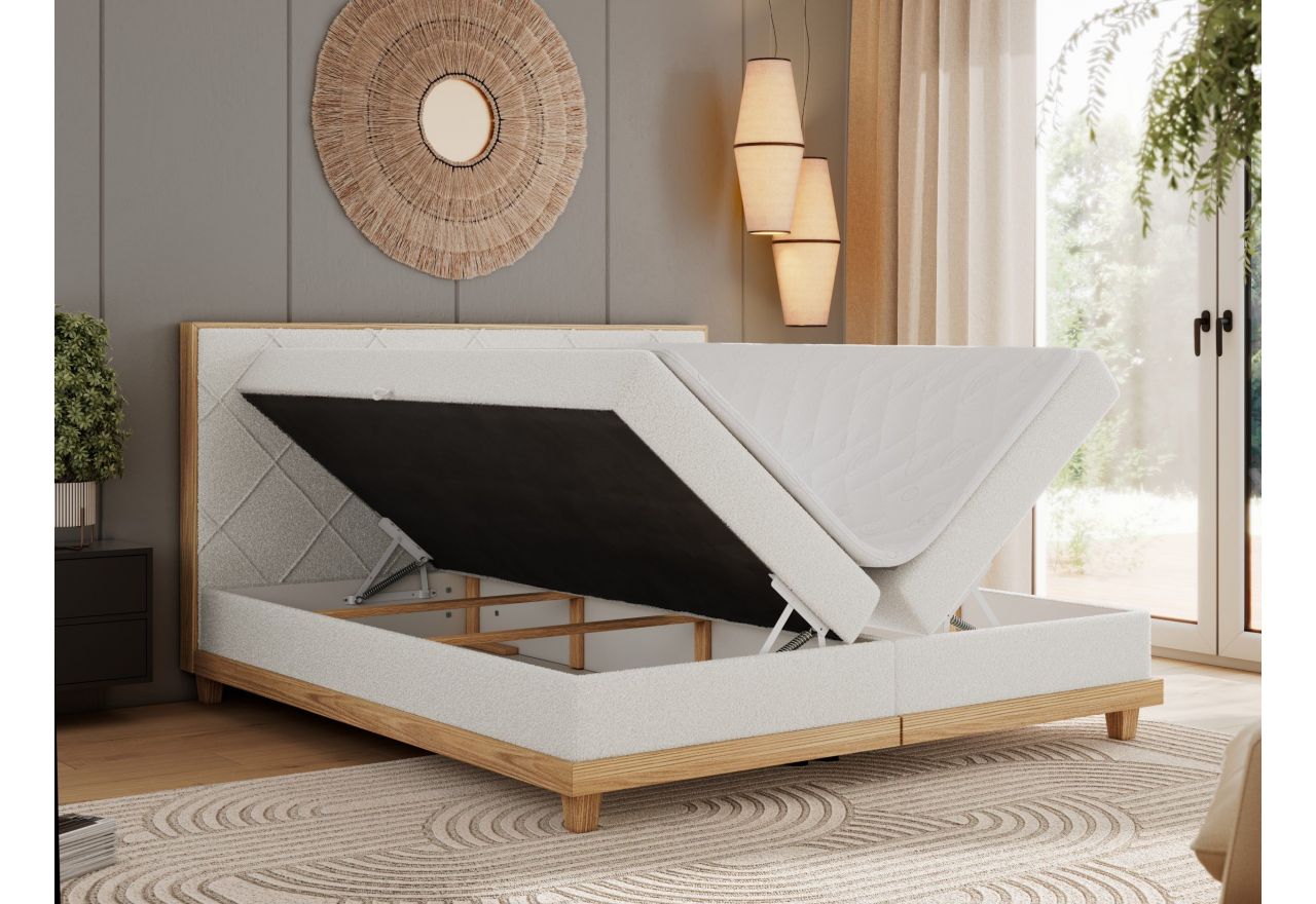 Łóżko kontynentalne CAICOS 140x200 - H4 - biały, boucle