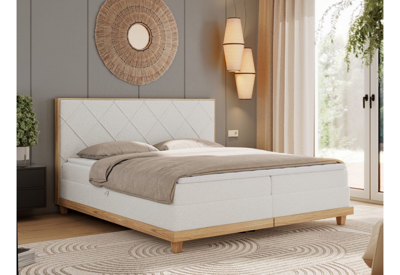 Łóżko kontynentalne CAICOS 180x200 - H4 - biały, boucle