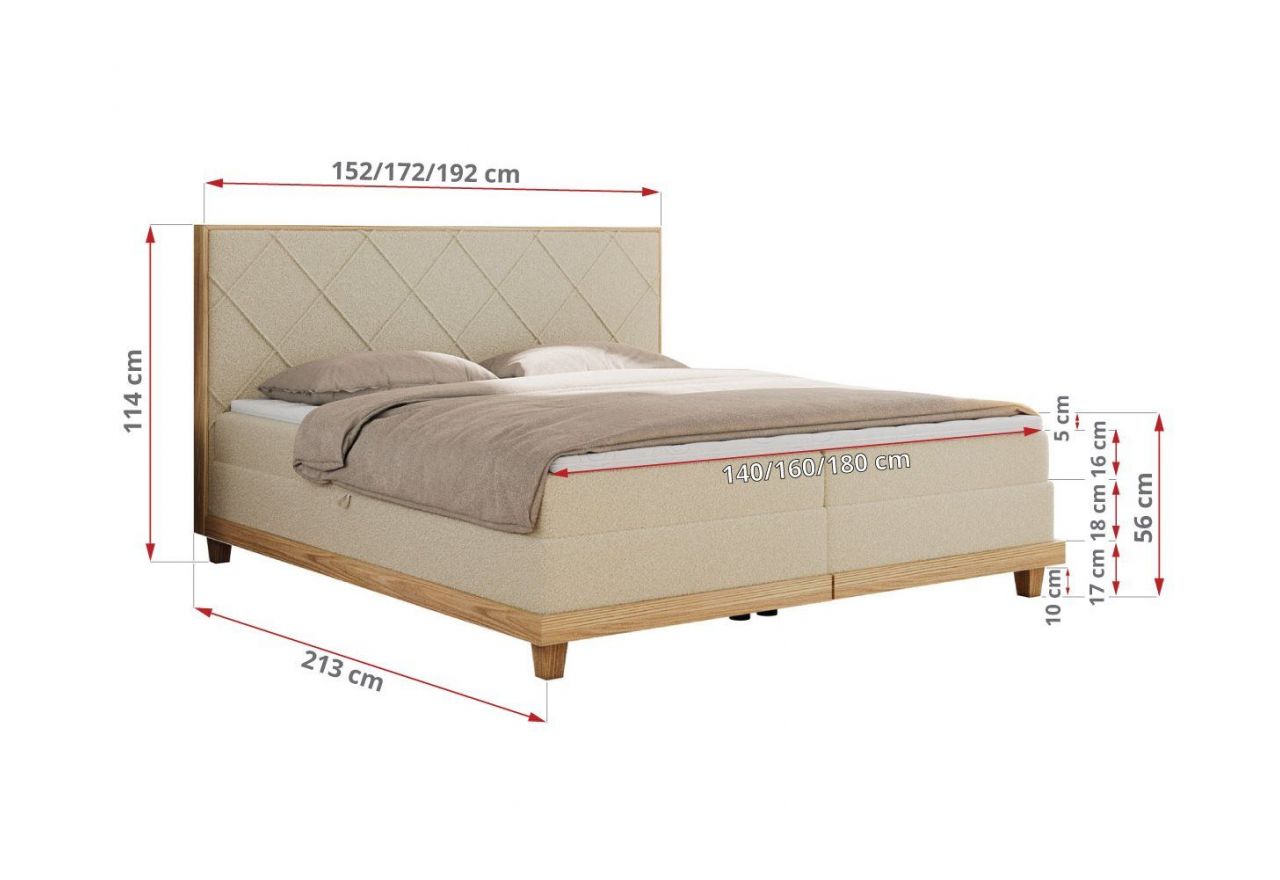 Łóżko kontynentalne CAICOS 160x200 - H3 - beżowy, boucle