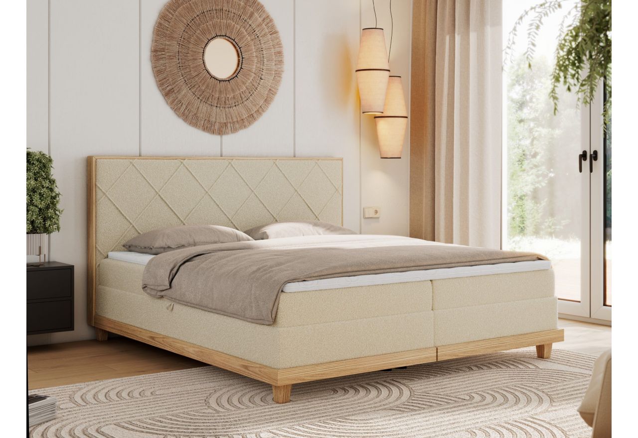 Łóżko kontynentalne CAICOS 140x200 - H4 - beżowy, boucle