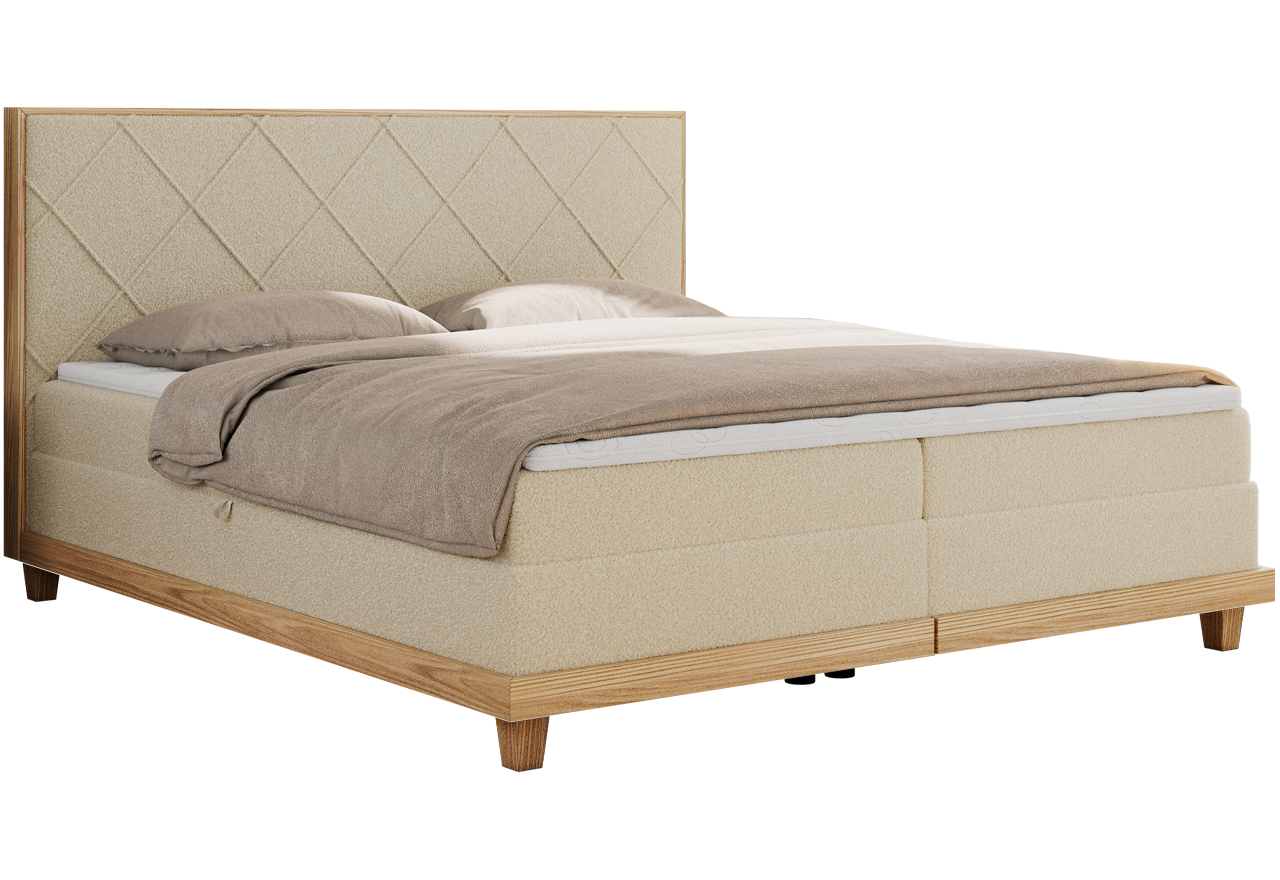 Łóżko kontynentalne CAICOS 140x200 - H4 - beżowy, boucle