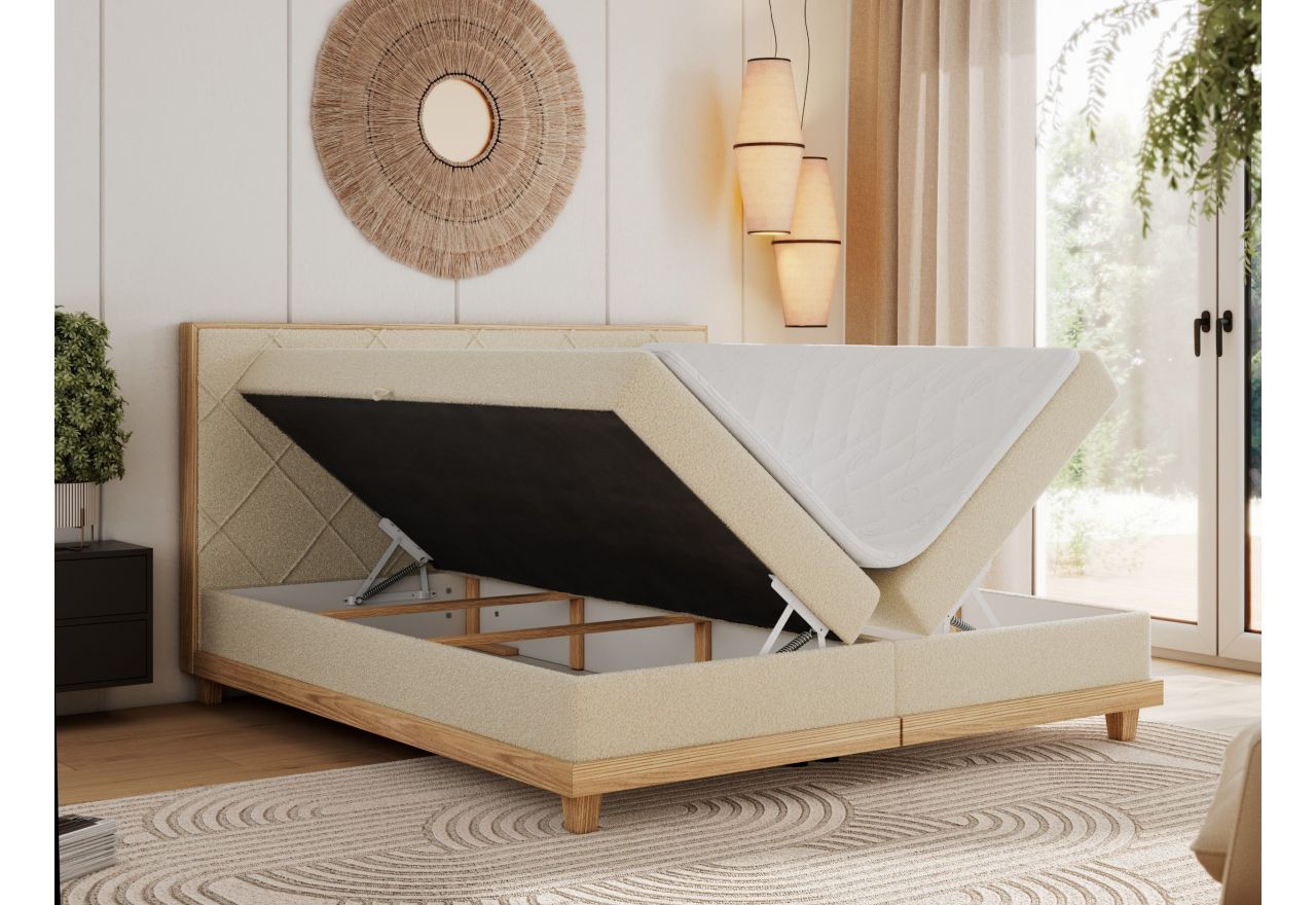 Łóżko kontynentalne CAICOS 140x200 - H4 - beżowy, boucle