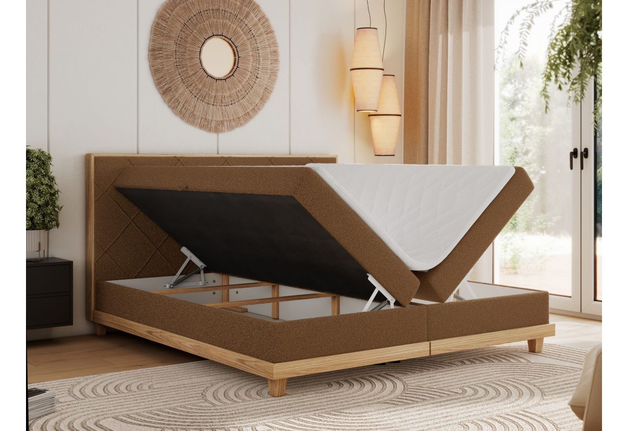 Łóżko kontynentalne CAICOS 160x200 - H4 - brązowy, boucle