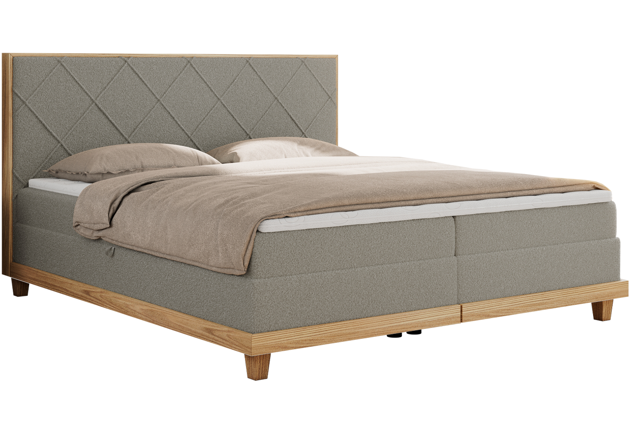 Łóżko kontynentalne CAICOS 160x200 - H3 - szary, boucle