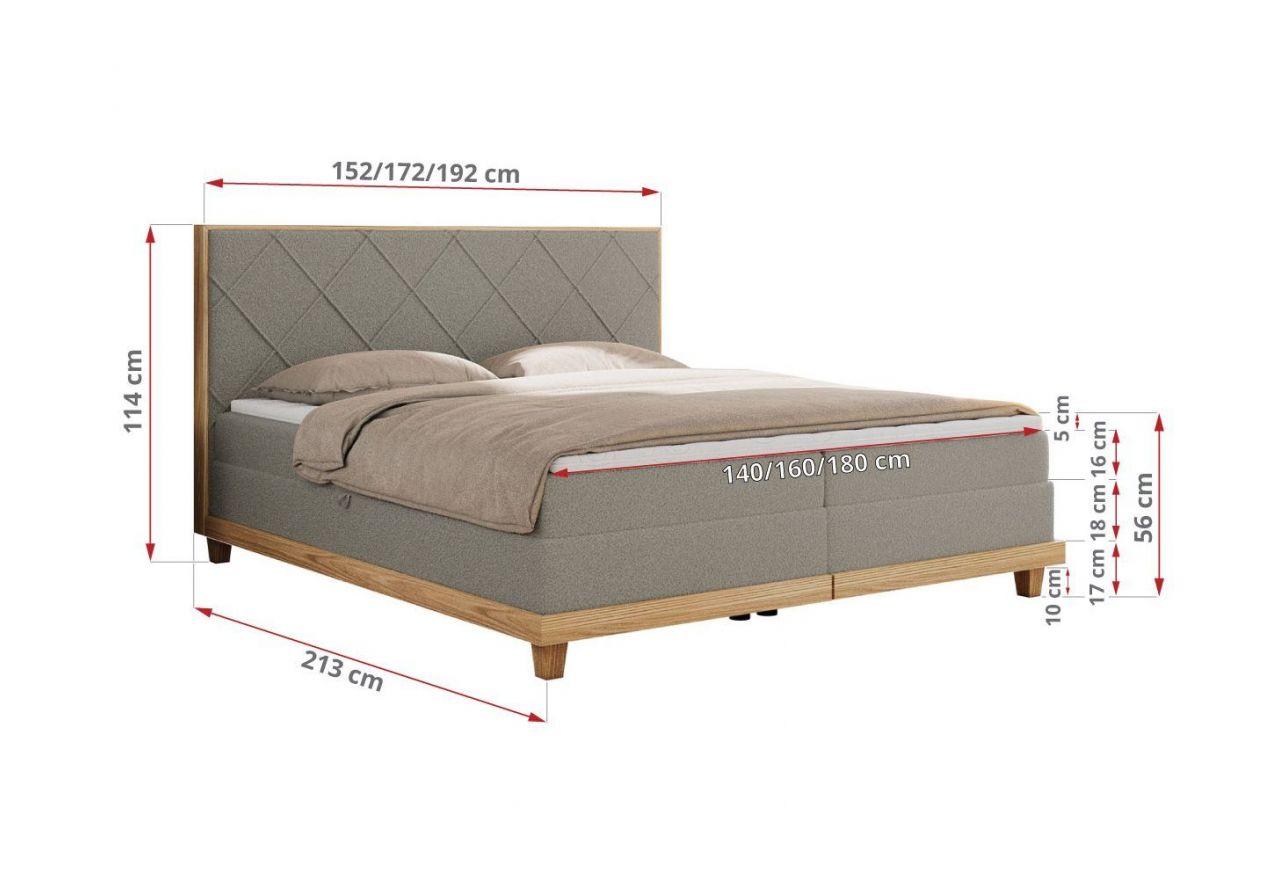 Łóżko kontynentalne CAICOS 160x200 - H3 - szary, boucle