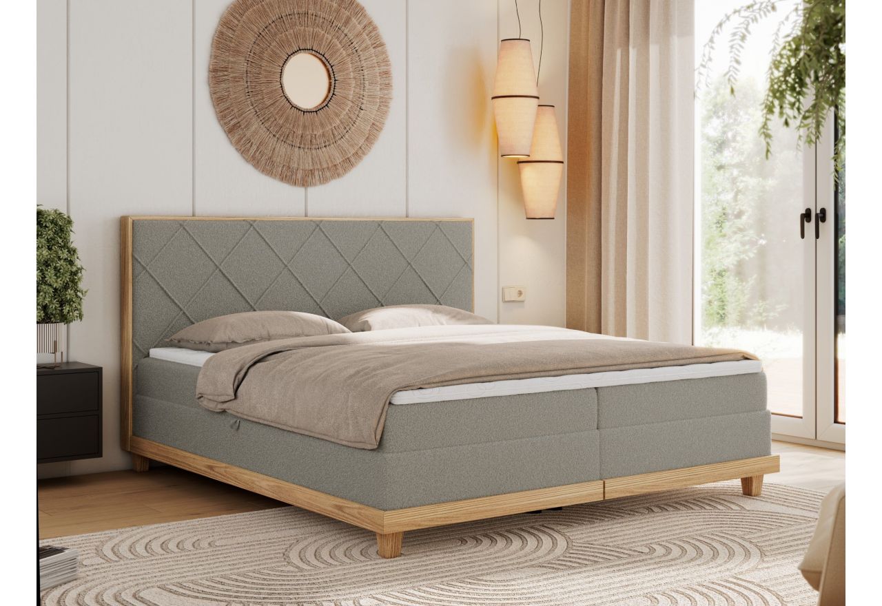 Łóżko kontynentalne CAICOS 140x200 - H4 - szary, boucle