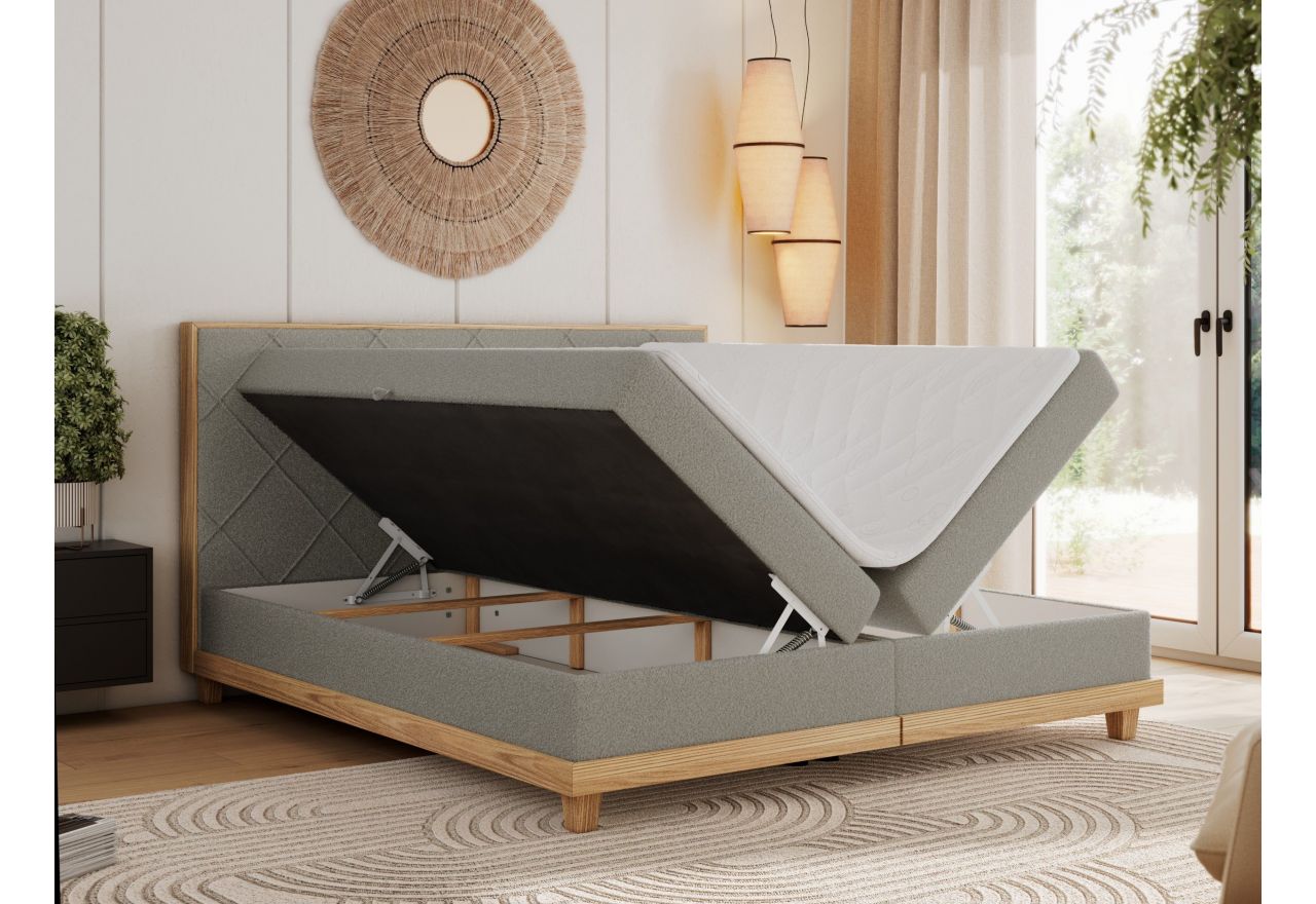 Łóżko kontynentalne CAICOS 140x200 - H4 - szary, boucle