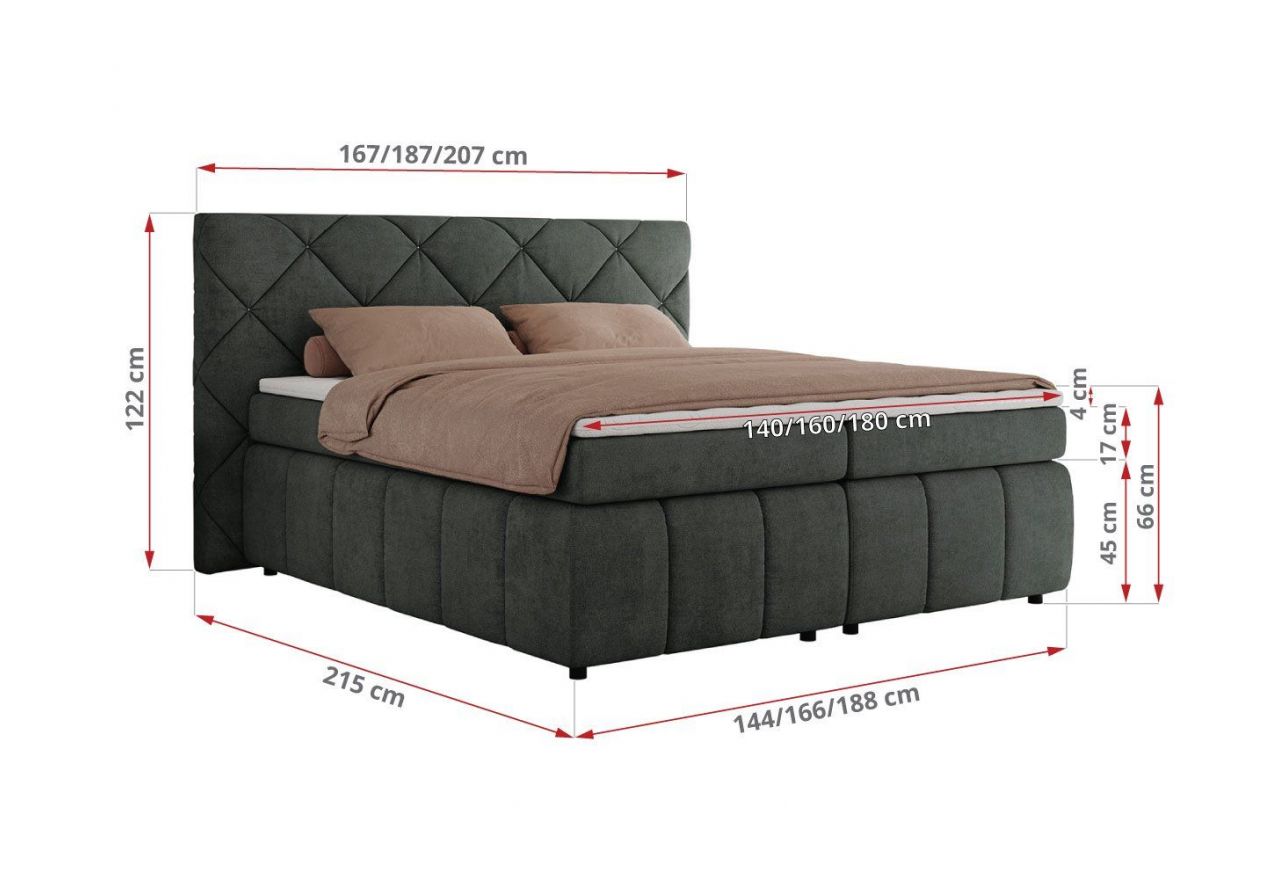 Łóżko kontynentalne RITA 180x200 - H3 - ciemnoszary, struktura