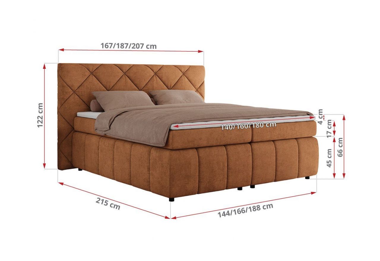 Łóżko kontynentalne RITA 140x200 - H3 - pomarańczowy, struktura