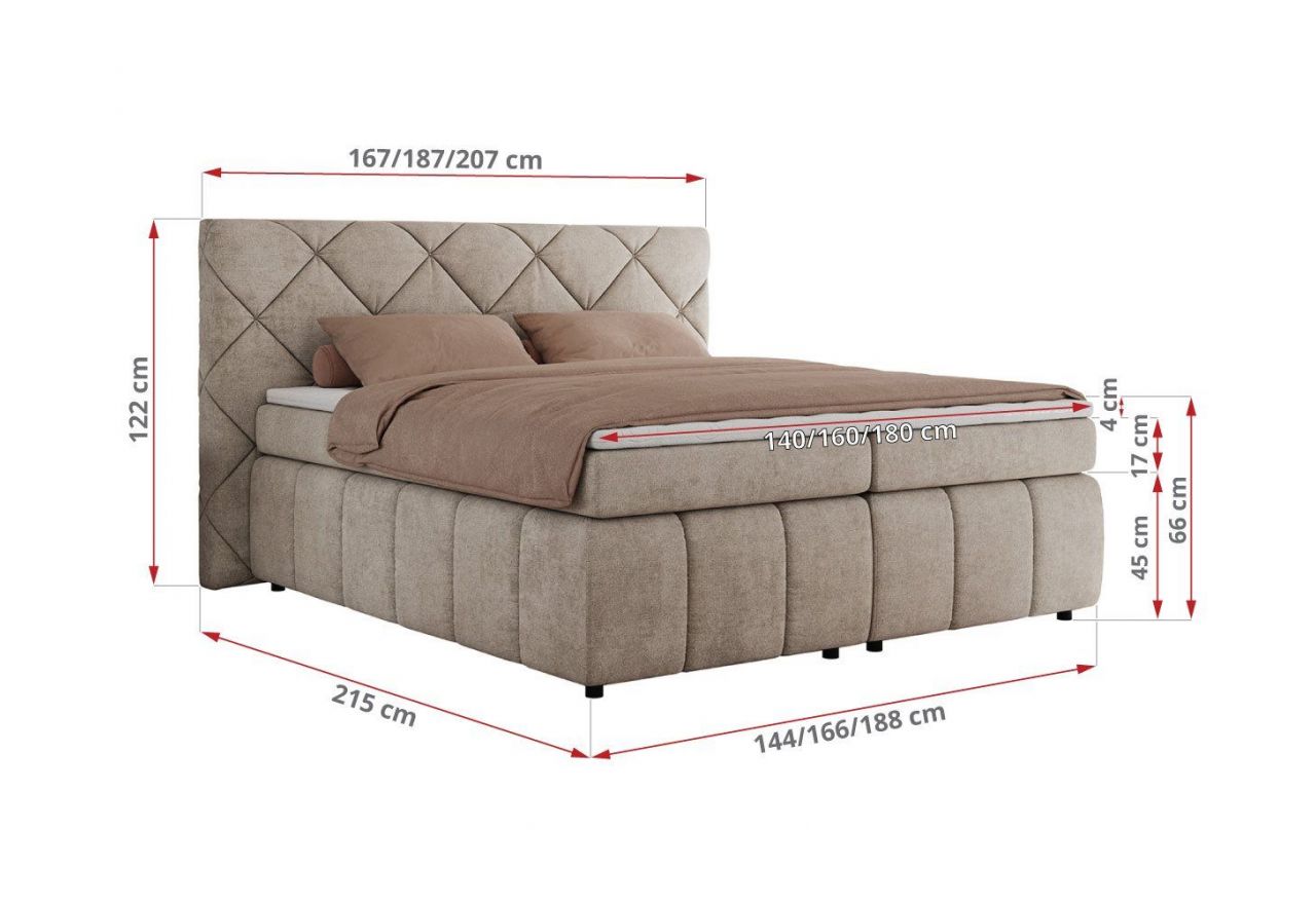 Łóżko kontynentalne RITA 160x200 - H3 - beżowy, struktura
