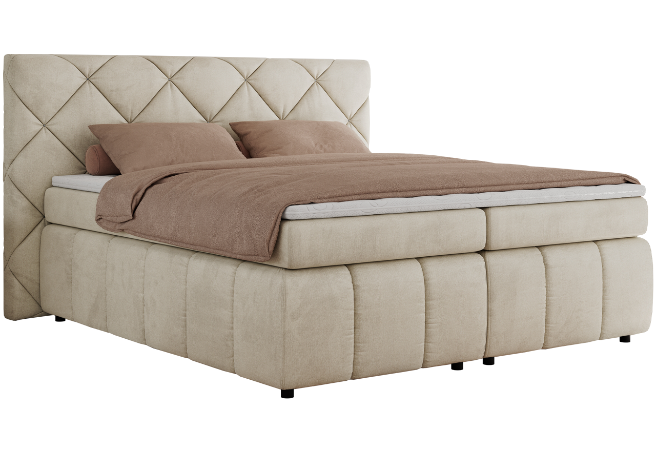 Łóżko kontynentalne RITA 140x200 - H3 - beżowy, welwet