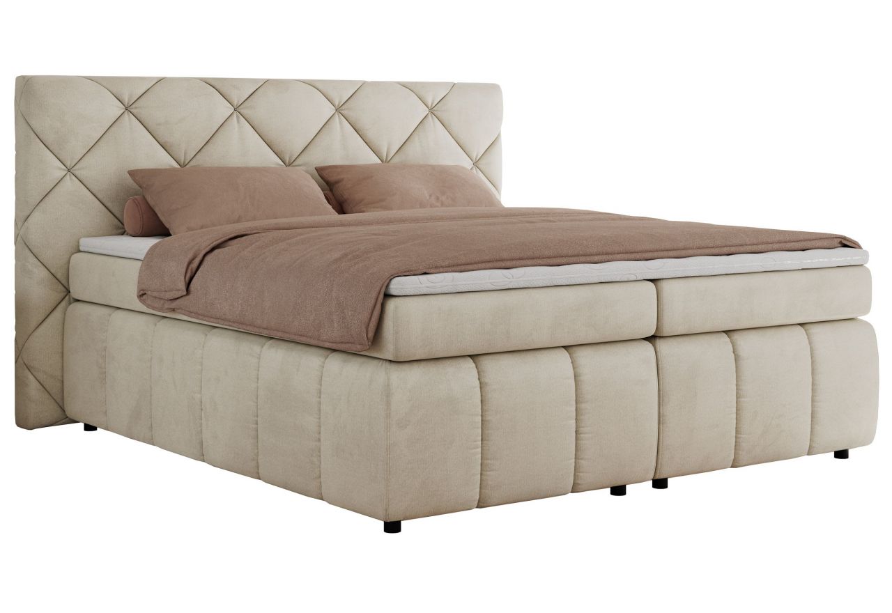 Łóżko kontynentalne RITA 160x200 - H3 - beżowy, welwet