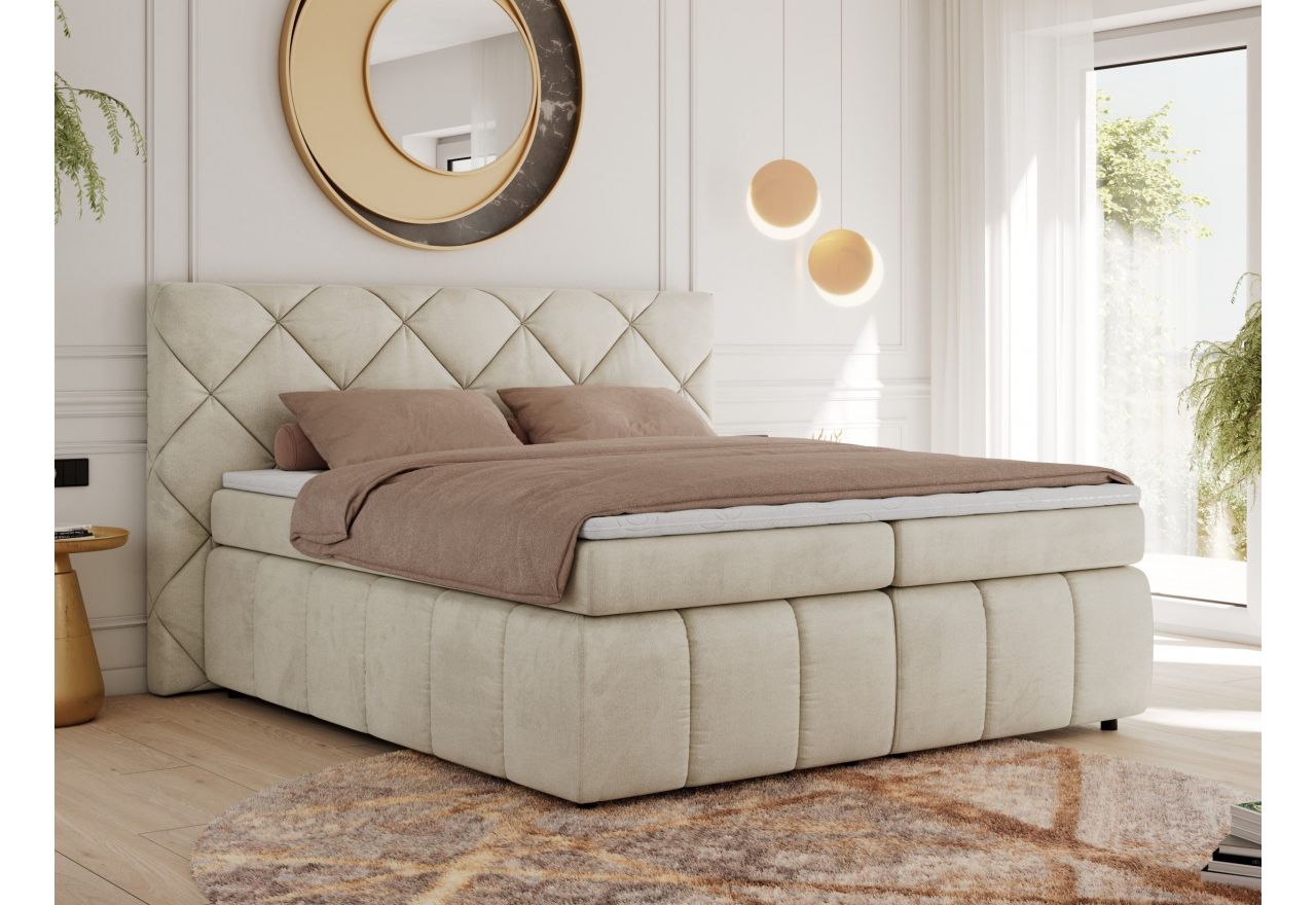 Łóżko kontynentalne RITA 160x200 - H4 - beżowy, welwet