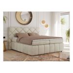 Łóżko kontynentalne RITA 180x200 - H4 - beżowy, welwet