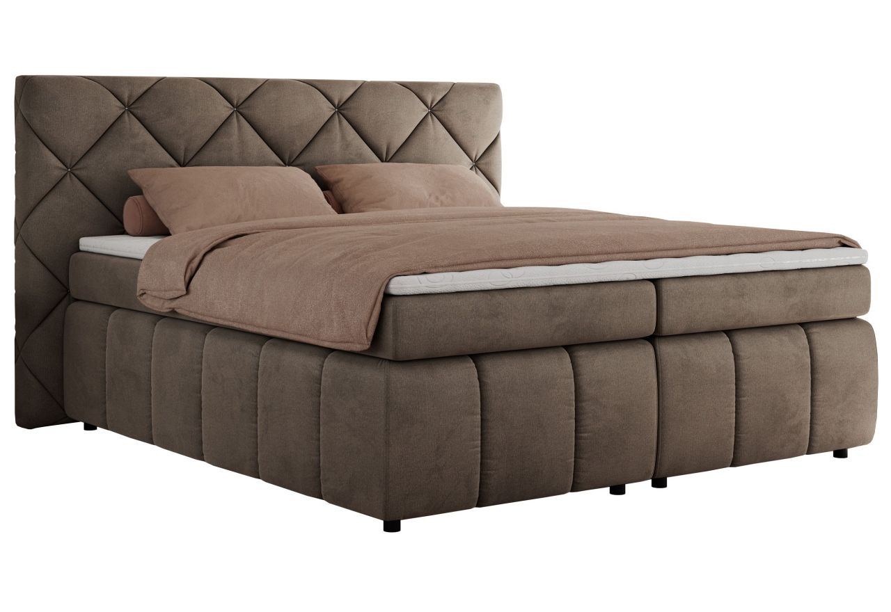 Łóżko kontynentalne RITA 160x200 - H3 - brązowy, welwet