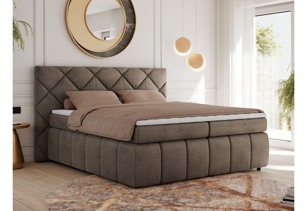 Łóżko kontynentalne RITA 140x200 - H4 - brązowy, welwet