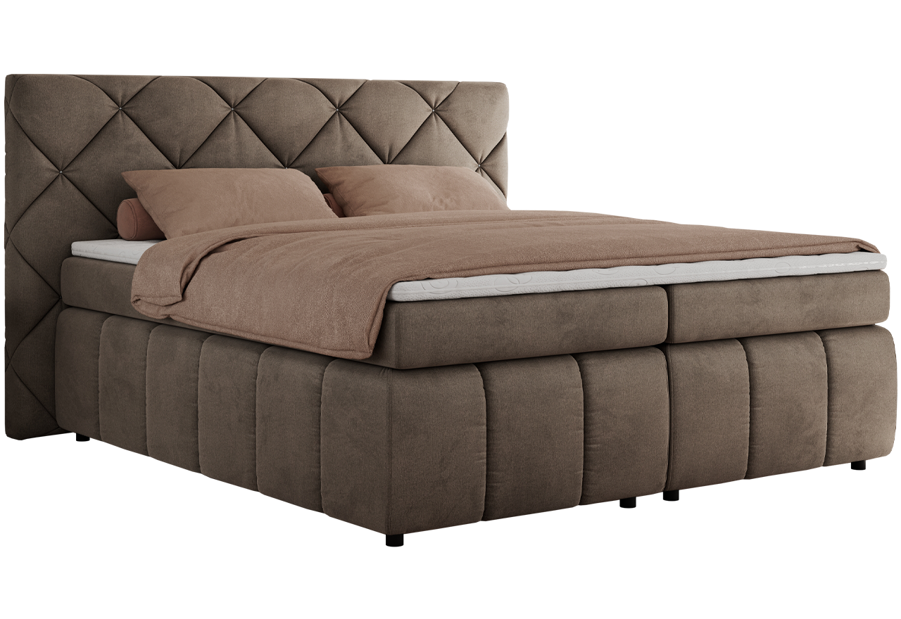 Łóżko kontynentalne RITA 160x200 - H4 - brązowy, welwet