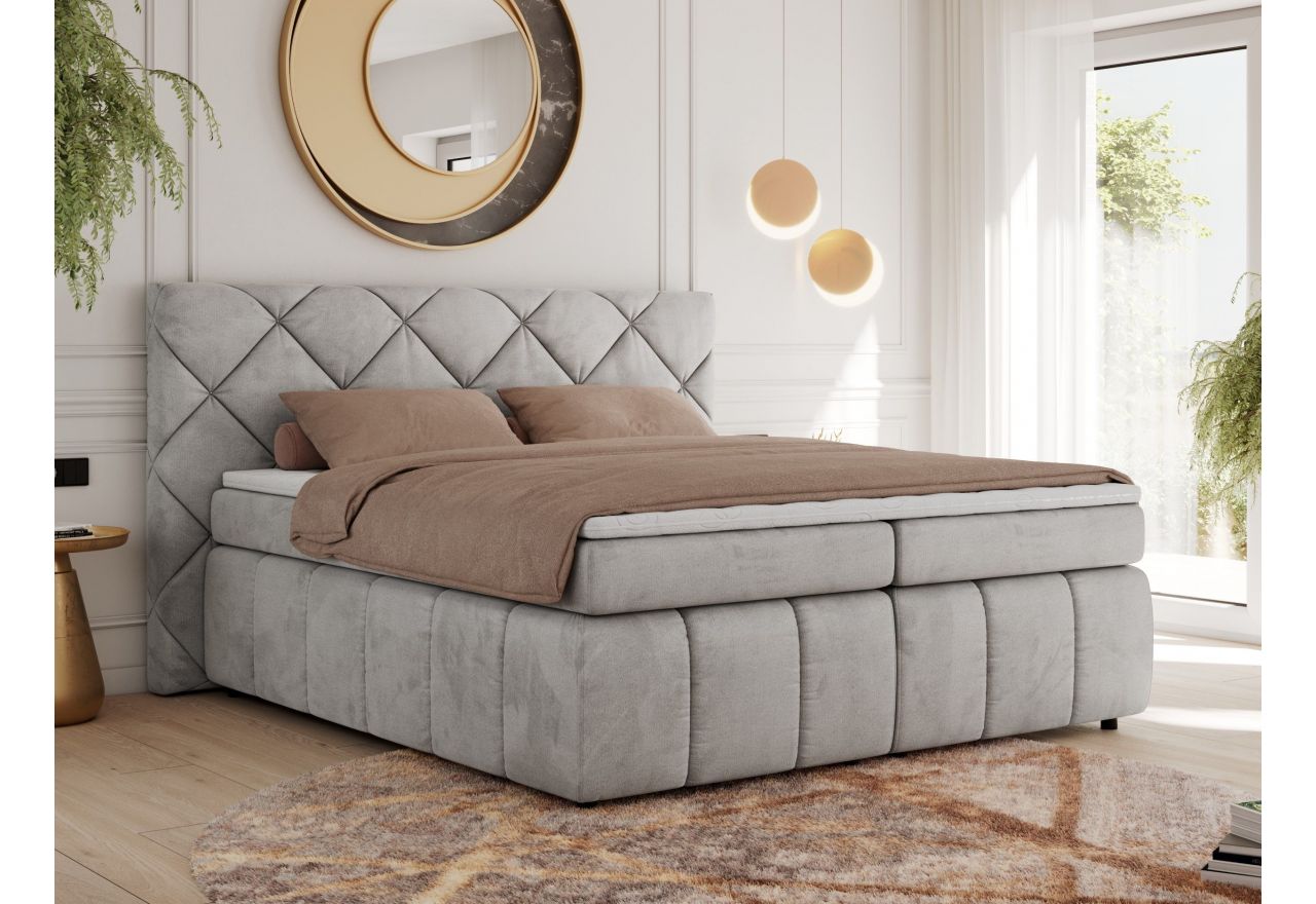 Łóżko kontynentalne RITA 180x200 - H3 - jasnoszary, welwet