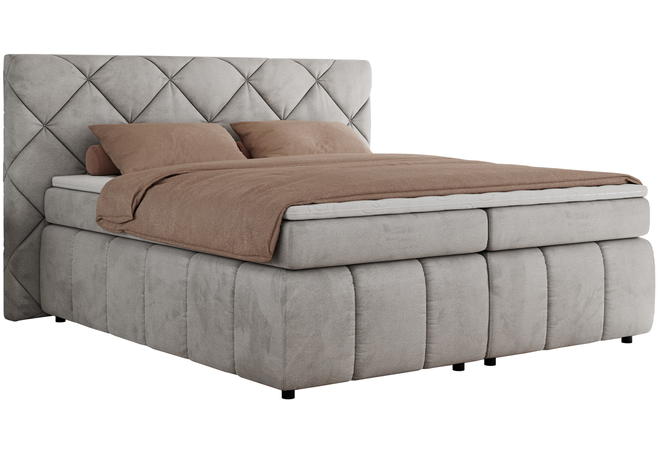 Łóżko kontynentalne RITA 180x200 - H3 - jasnoszary, welwet