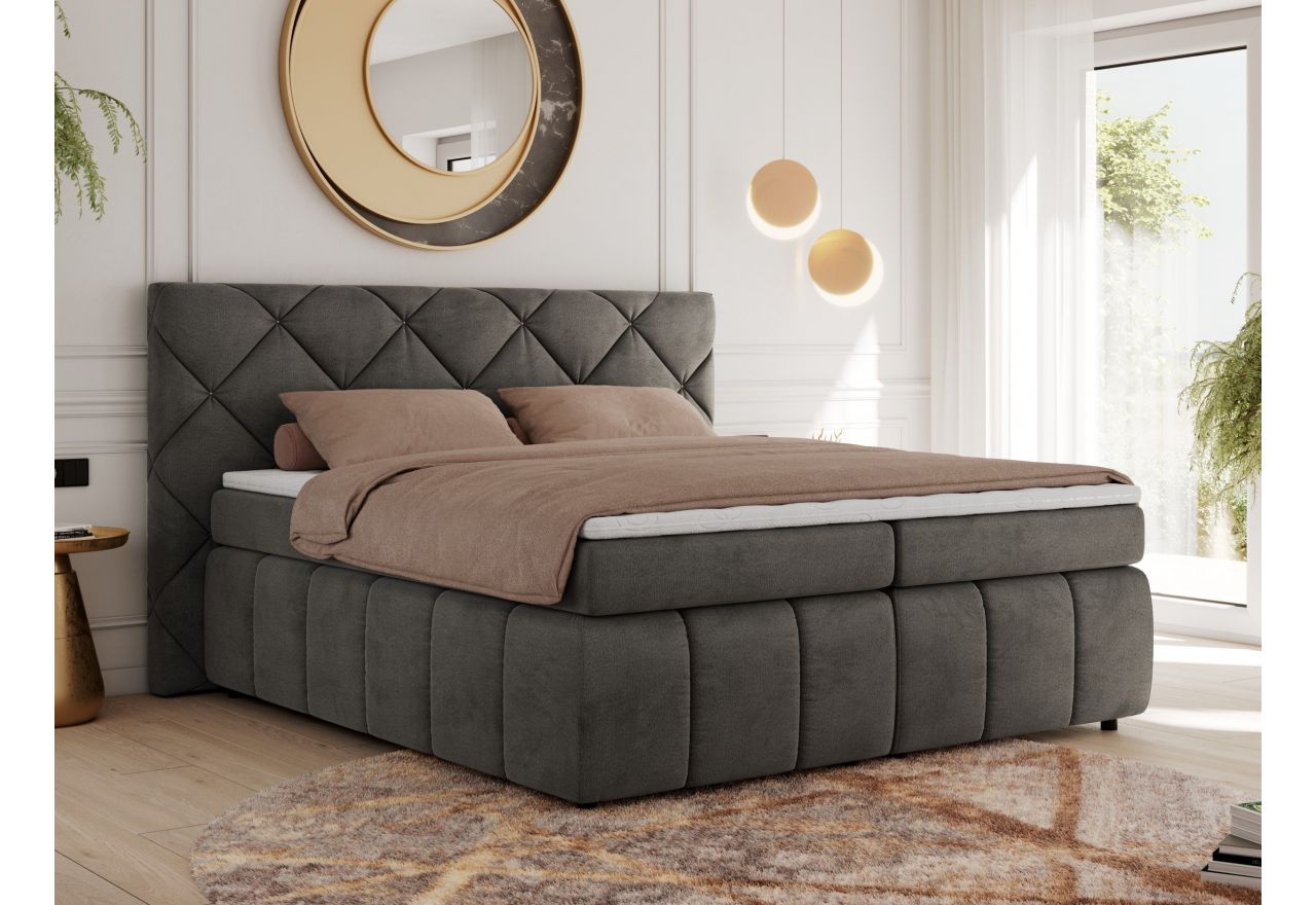 Łóżko kontynentalne RITA 180x200 - H3 - ciemnoszary, welwet