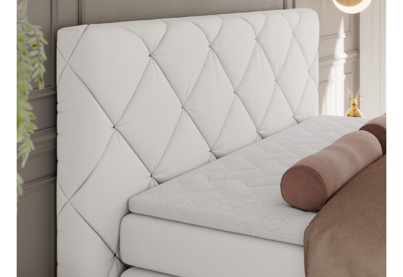 Łóżko kontynentalne RITA 140x200 - H4 - biały, ekoskóra