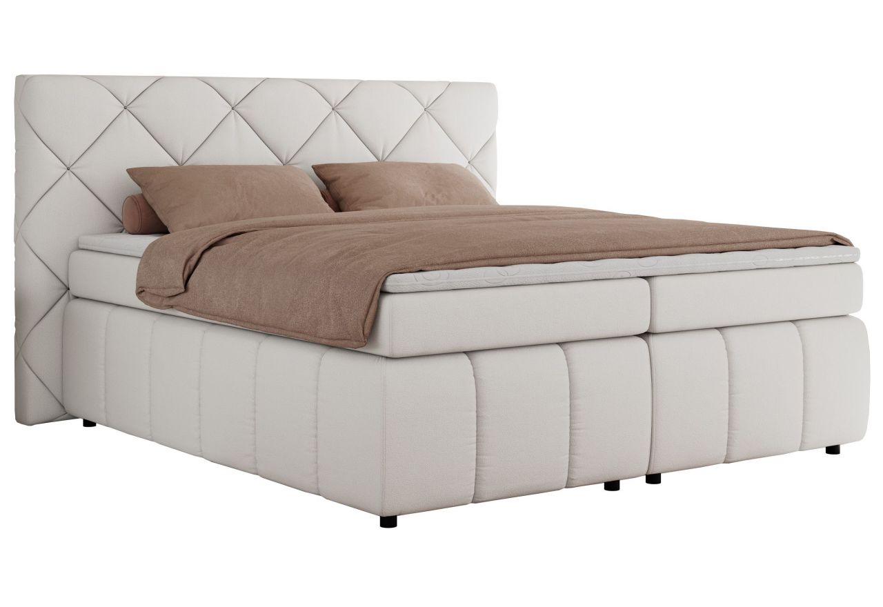 Łóżko kontynentalne RITA 140x200 - H4 - biały, ekoskóra