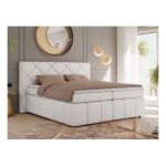 Łóżko kontynentalne RITA 160x200 - H4 - biały, ekoskóra