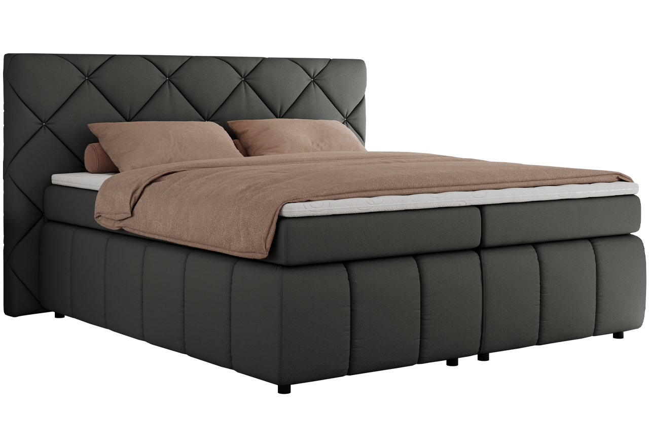 Łóżko kontynentalne RITA 140x200 - H3 - szary, ekoskóra