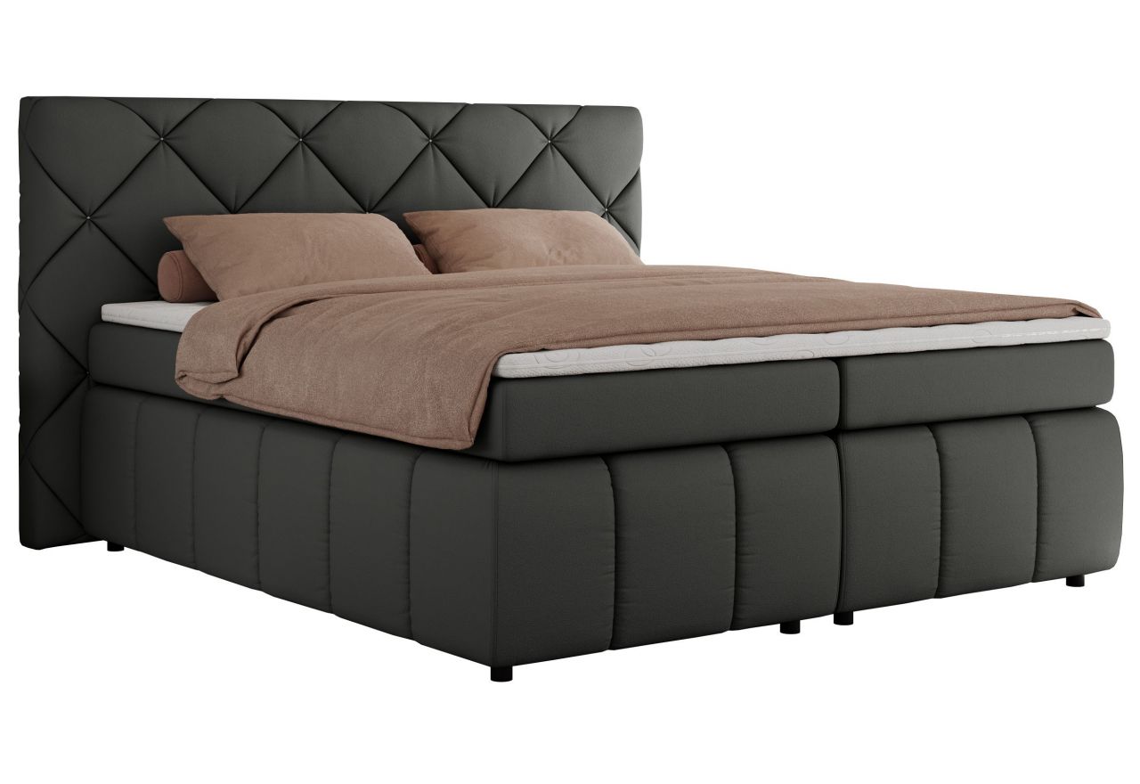 Łóżko kontynentalne RITA 140x200 - H3 - szary, ekoskóra