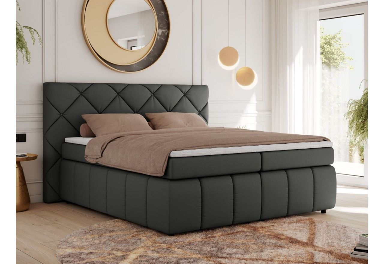 Łóżko kontynentalne RITA 180x200 - H4 - szary, ekoskóra