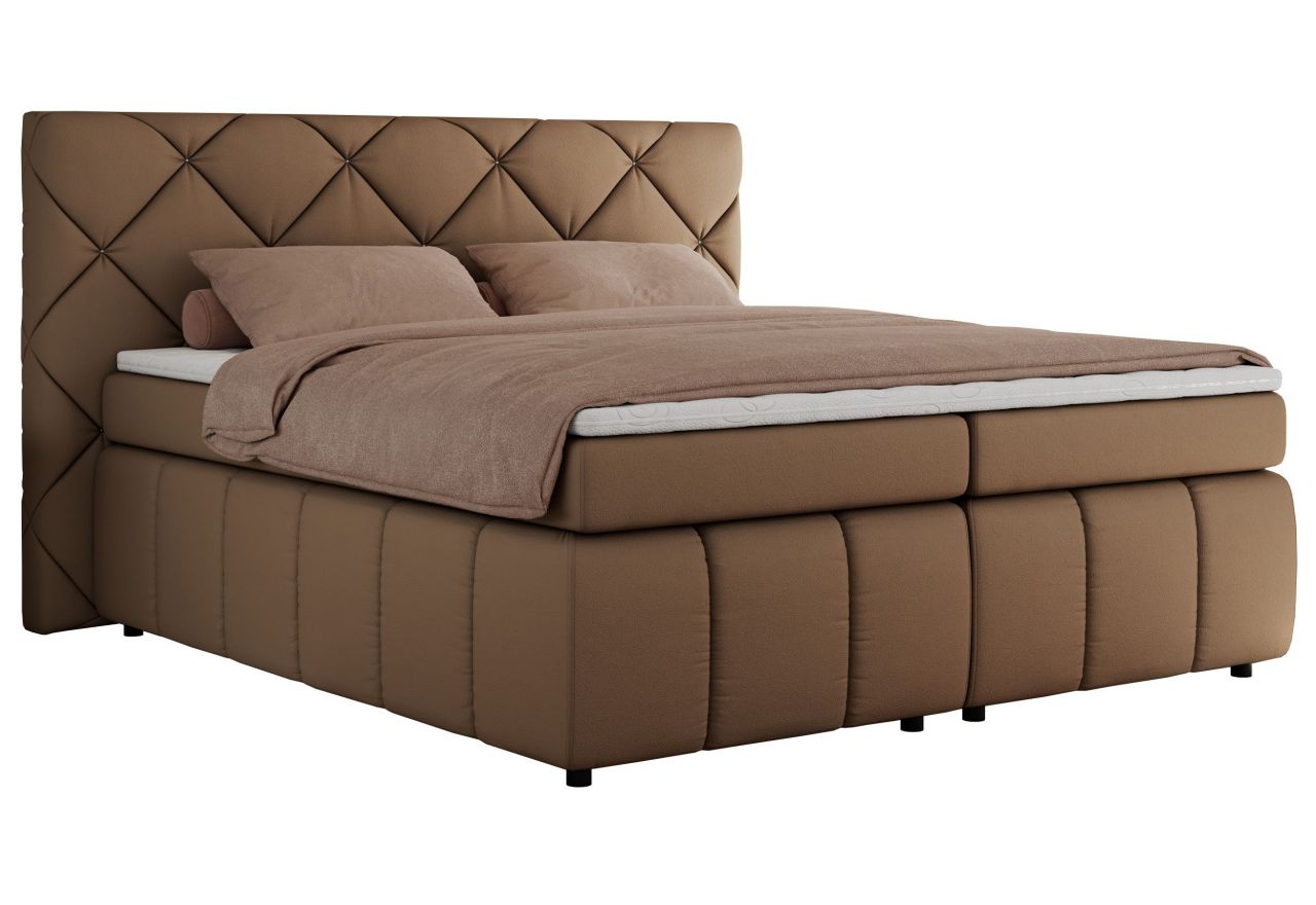 Łóżko kontynentalne RITA 140x200 - H3 - brązowy, ekoskóra