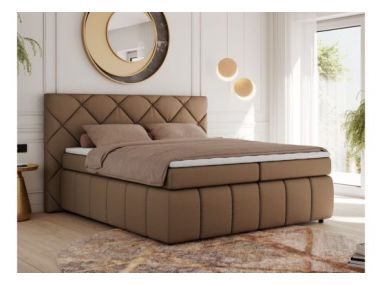 Łóżko kontynentalne RITA 140x200 - H4 - brązowy, ekoskóra