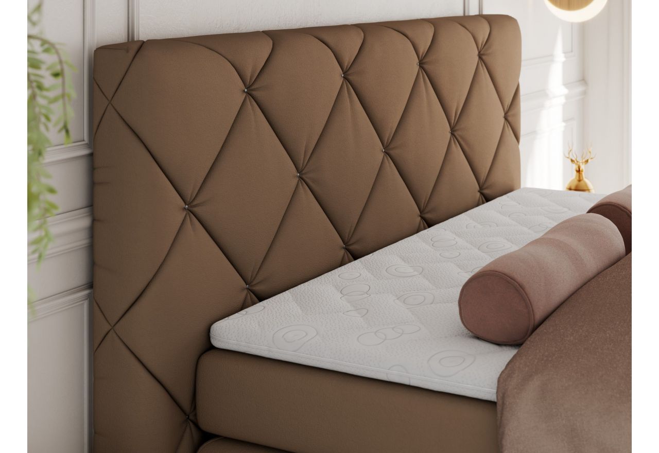 Łóżko kontynentalne RITA 160x200 - H4 - brązowy, ekoskóra