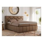 Łóżko kontynentalne RITA 180x200 - H4 - brązowy, ekoskóra