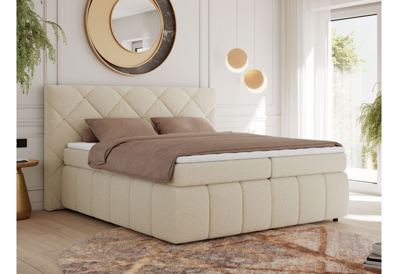 Łóżko kontynentalne RITA 140x200 - H3 - beżowy, boucle
