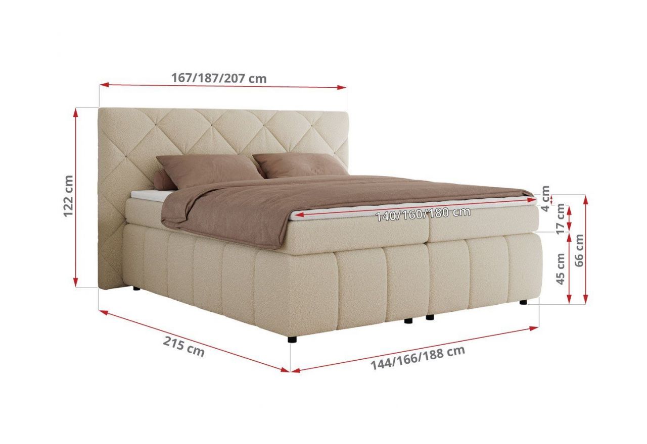 Łóżko kontynentalne RITA 140x200 - H3 - beżowy, boucle