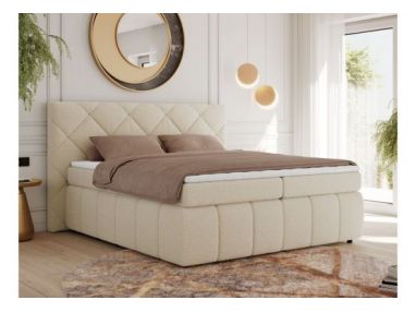 Łóżko kontynentalne RITA 140x200 - H4 - beżowy, boucle