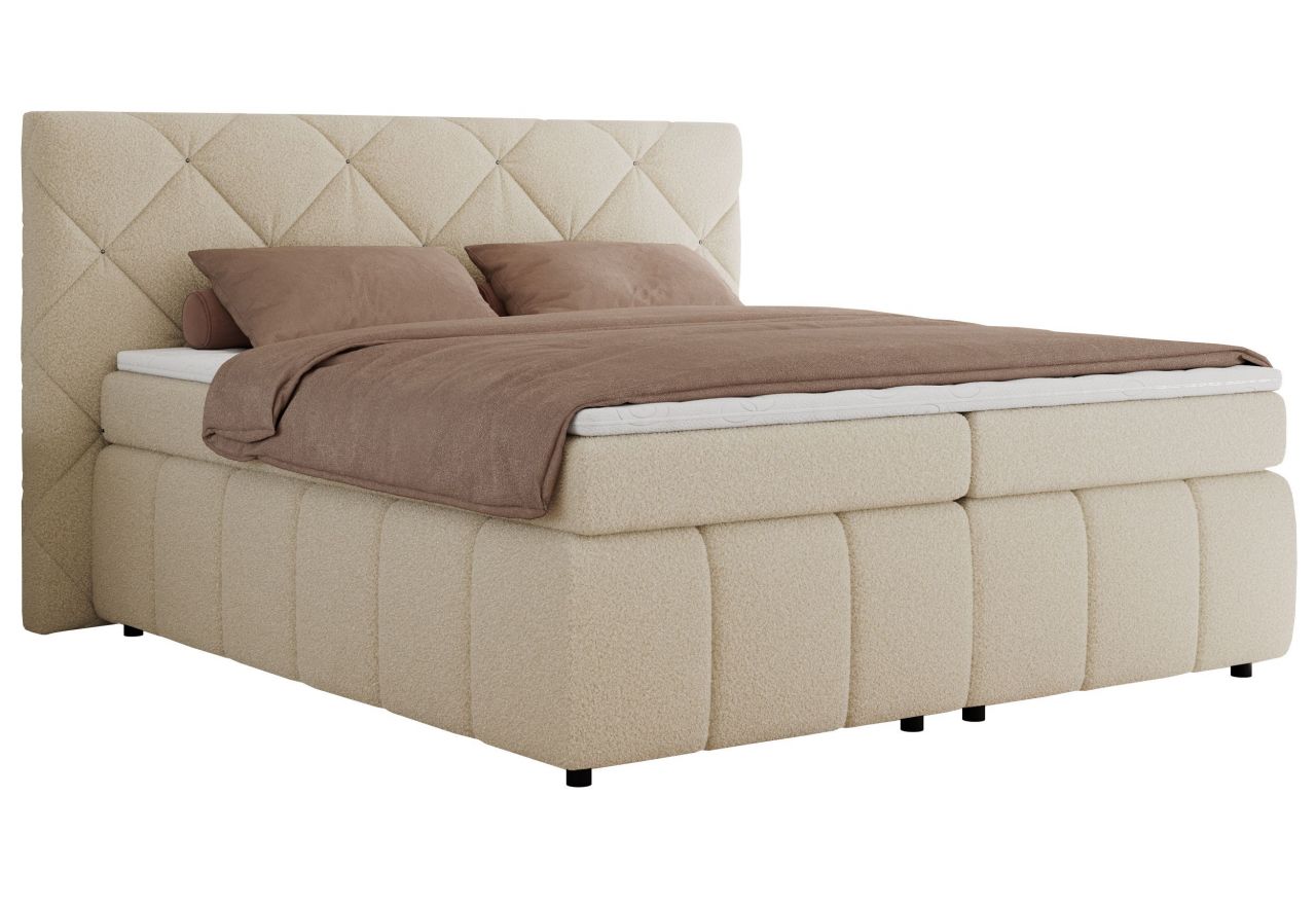 Łóżko kontynentalne RITA 160x200 - H4 - beżowy, boucle
