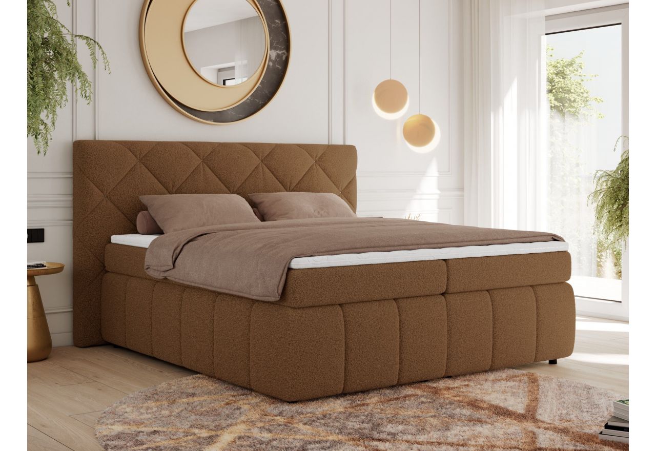 Łóżko kontynentalne RITA 180x200 - H3 - brązowy, boucle