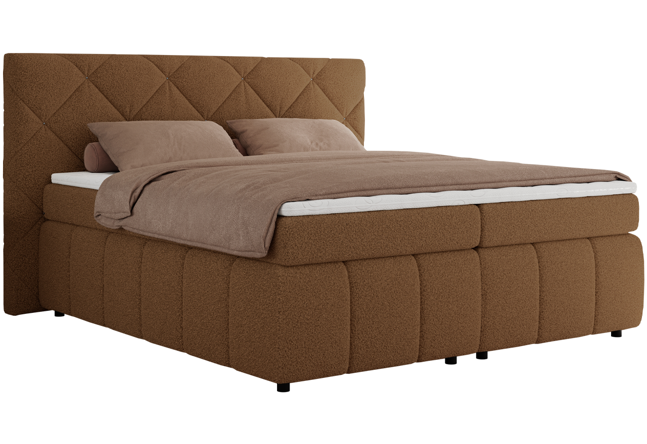 Łóżko kontynentalne RITA 140x200 - H4 - brązowy, boucle