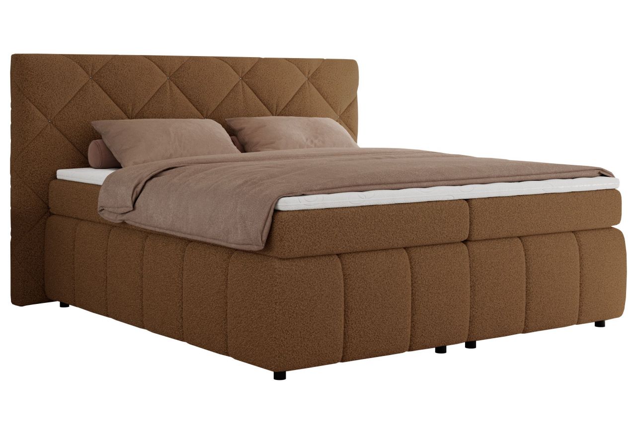 Łóżko kontynentalne RITA 140x200 - H4 - brązowy, boucle