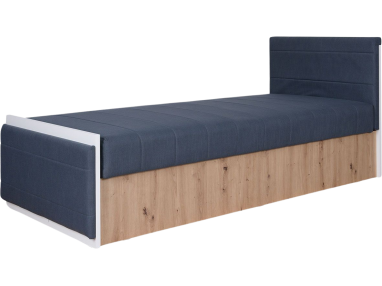 Tapicerowane łóżko 90x200 cm w nowoczesnym stylu z pojemnikiem na pościel - GETA - Biały / Dąb Artisan / Avellino 101