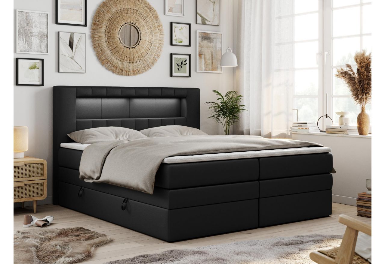 Łóżko kontynentalne GOLD 5 KING 180x200 - H3 - czarny, ekoskóra