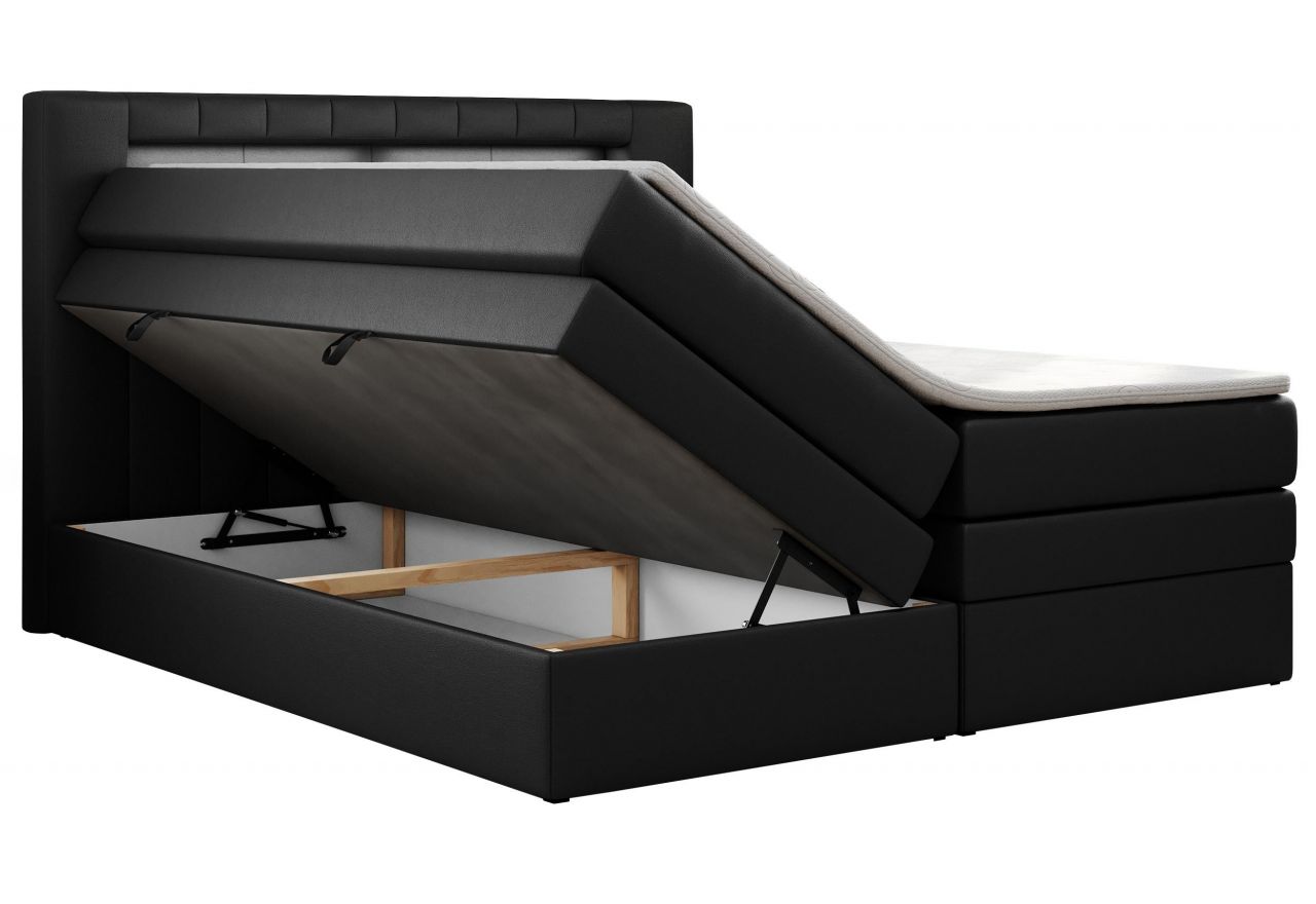 Łóżko kontynentalne GOLD 5 KING 180x200 - H3 - czarny, ekoskóra